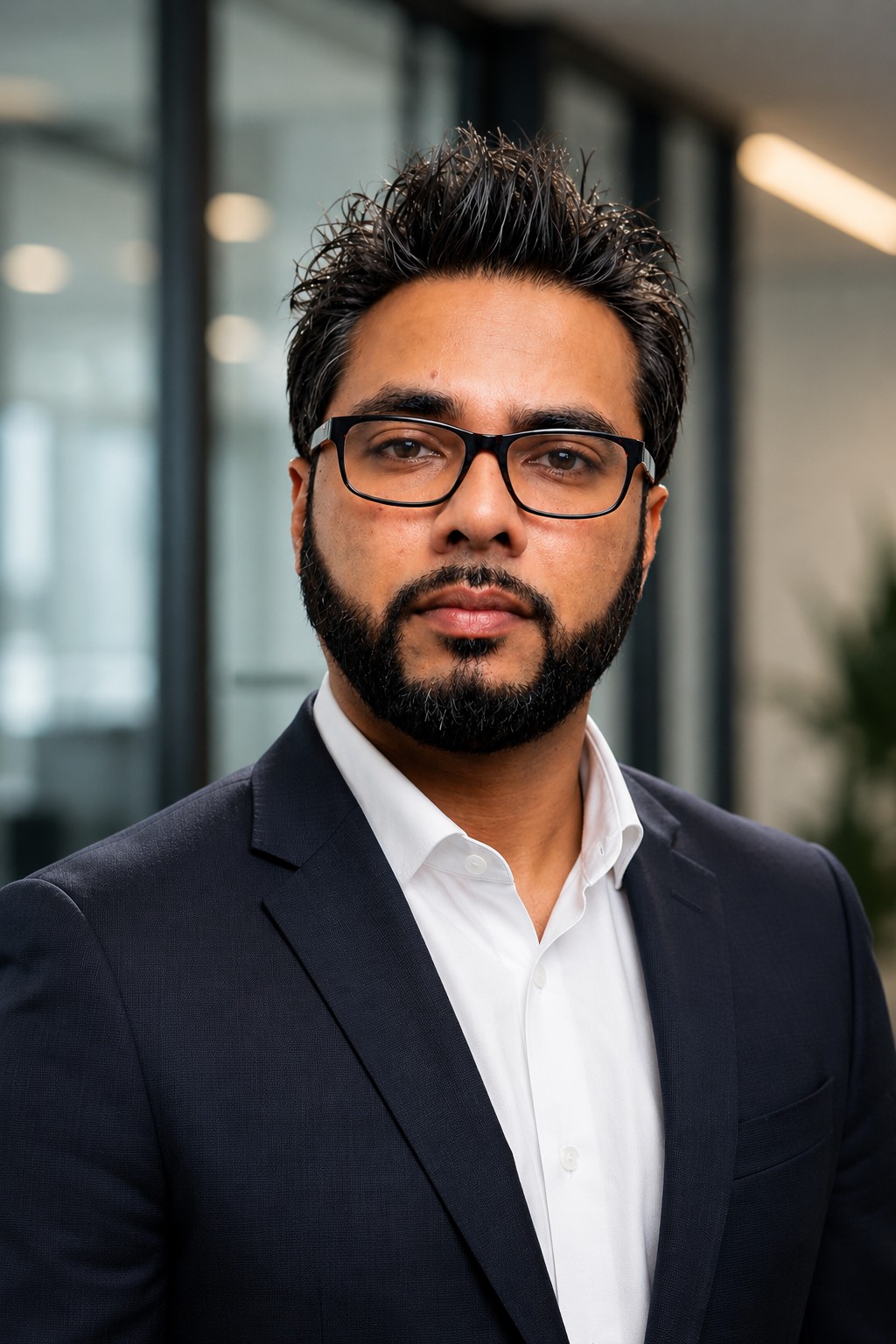 Shah Choudhury in a navy suit